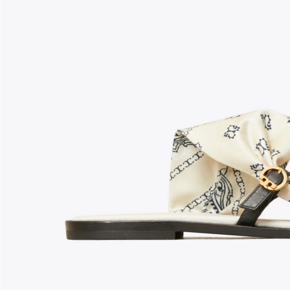 NEW Tory Burch Size 9 US Womens Selby Scarf Sandal Ivory Americana Bandana NWB - Picture 4 of 4